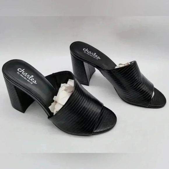 Charles Reveal Black Lizard Embossed Sandals Size 7.5 New with Tags - Picture 3 of 14